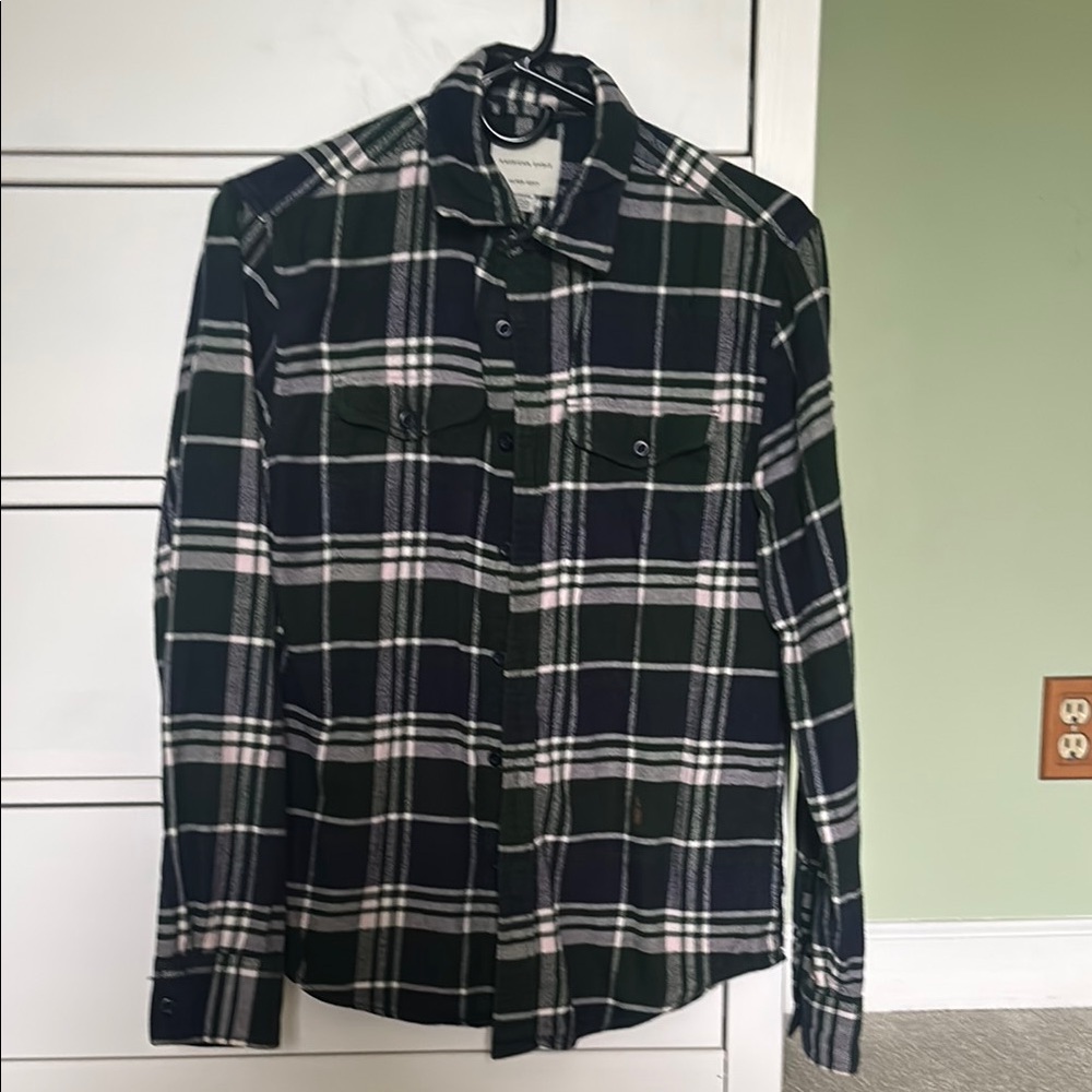 Navy Blue and Dark Green Men's Flannel